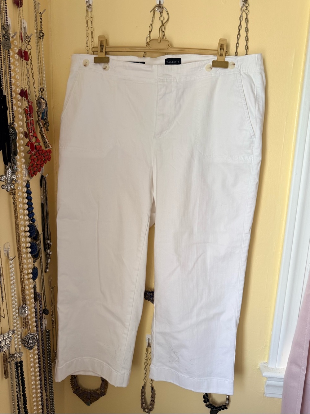 Talbots White Cotton Zip Front Pants